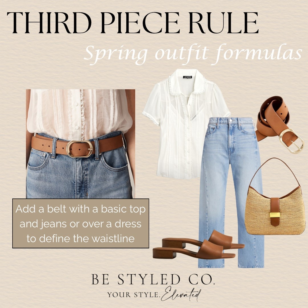 While a top and bottom create the foundation of any outfit, adding a third piece introduces that extra layer of polish and personality that takes your look from basic to effortlessly styled- add a belt with tucked in shirts or cropped styles to define your waist and elevate a basic outfit 

#LTKSpringSale #LTKOver40 #LTKStyleTip