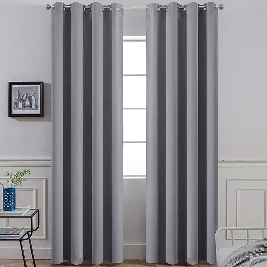 Yakamok Room Darkening Gray Blackout Curtains Thermal Insulated Grommet Curtain Panels for Bedroo... | Amazon (US)