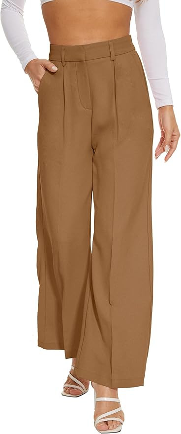 FUNYYZO Women Wide Leg Dress Pants High Elastic Waisted 2026 Slacks Business Work Trousers Long S... | Amazon (US)