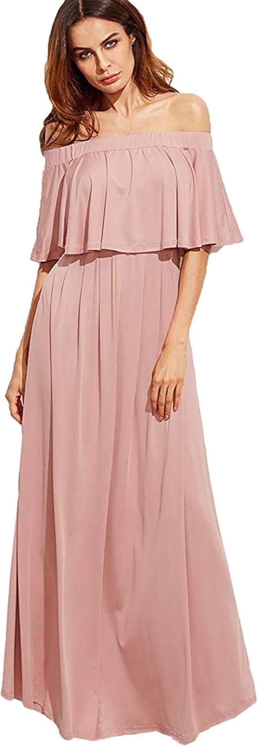 Milumia Women's Casual Off The Shoulder Layered Ruffle Party Beach Long Maxi Dress | Amazon (US)