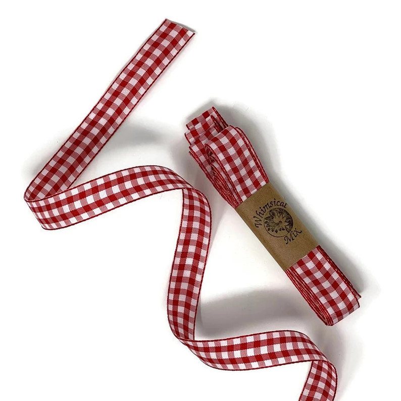 Gingham Red & White Ribbon 5/8 X 5 Yards Polyester Weave Plaid Check Checkered Bow BBQ Picnic Wed... | Etsy (US)