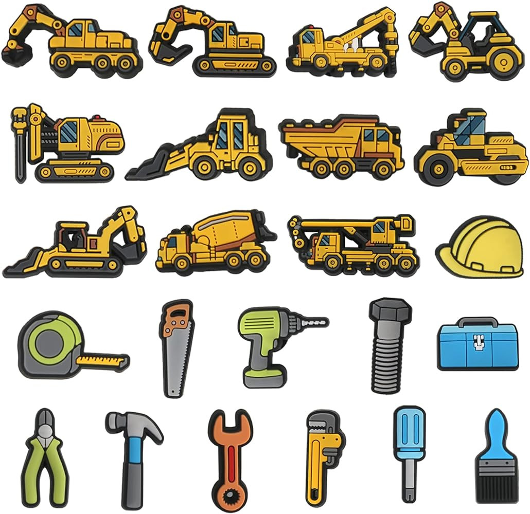 Construction Shoe Decoration Charms, 23 PCS Excavator Bulldozer Truck Helmet Shoe Charm for Shoe ... | Amazon (US)