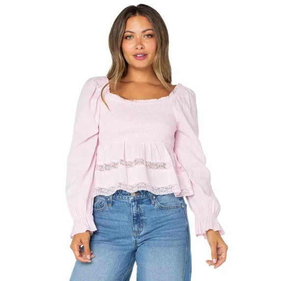 Celebrity Pink Women's Smocked Ruffle Long Sleeve Top, Sizes XS-XXXL | Walmart (US)