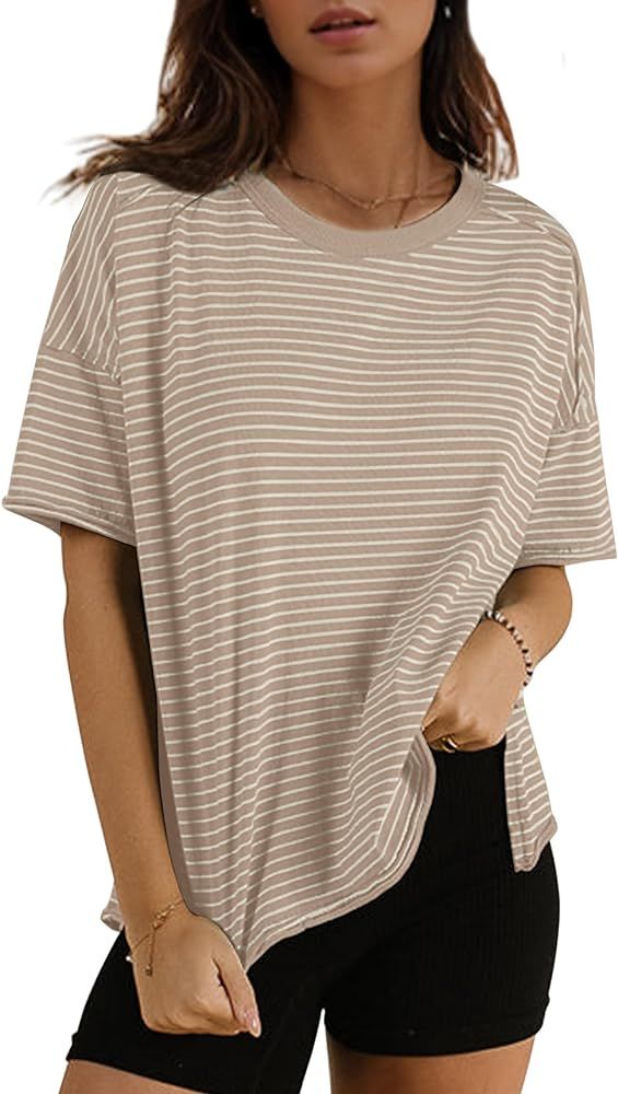 MISSACTIVER Women Striped Short Sleeve T Shirt Casual Round Neck Tee Shirt Loose Vintage Summer T... | Amazon (US)