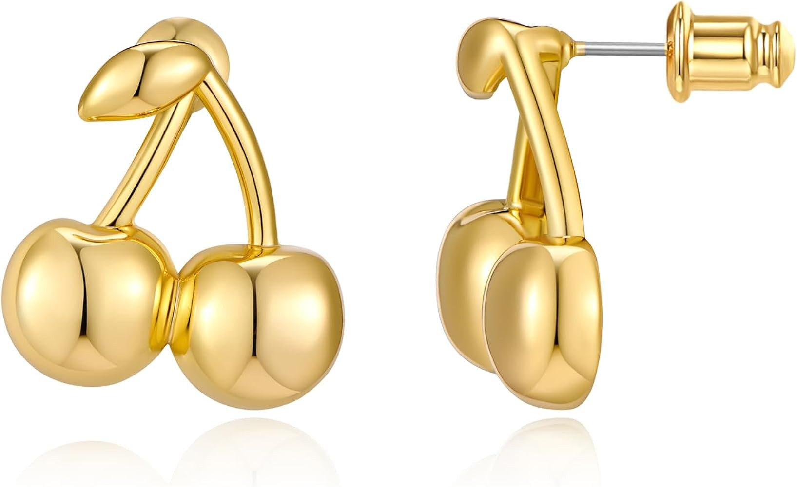 Gold Cherry Earrings For Women Trendy Stud Earrings Jewelry Fashion Statement Earring Fruit Gold ... | Amazon (US)