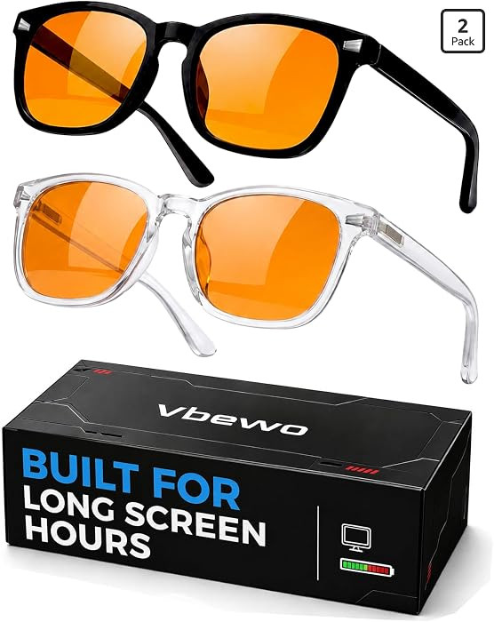 2 Packs Professional Sleep Glasses with 98.7% Blue Light Blocking Dual AR Coatings Amber Lens, Co... | Amazon (US)