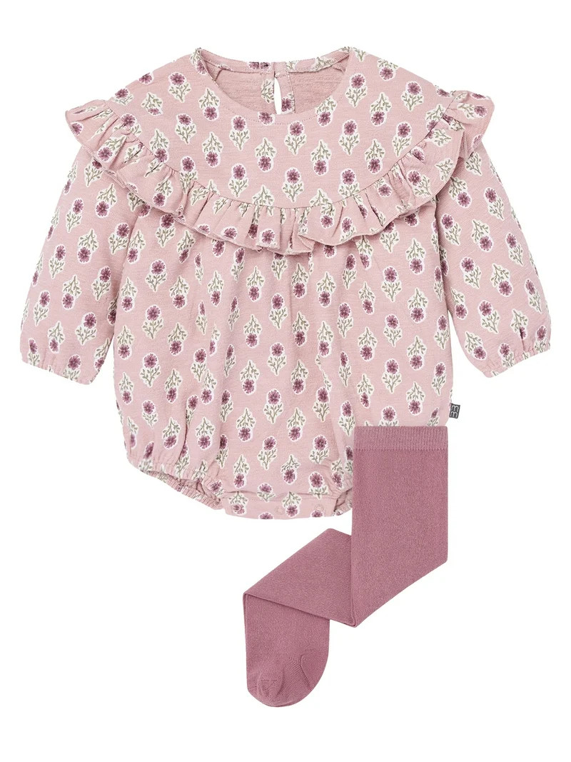 Modern Moments by Gerber Baby Girl Bubble Romper and Tights Outfit Set, 2-Piece, Sizes 0/3 Months... | Walmart (US)