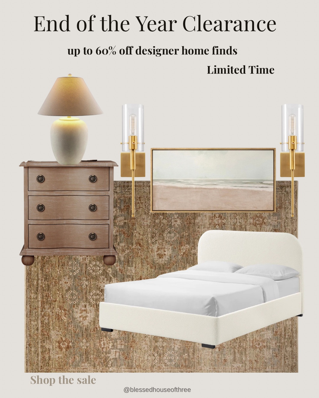 If you’re planning a bedroom refresh or home update, this end of year clearance is the one to shop. Save up to 60% on designer-inspired furniture, neutral upholstered beds, nightstands, lighting, and timeless wall art. Perfect for modern, transitional, and cozy home styles — limited time deals you don’t want to miss.

end of year clearance home sale, designer home finds on sale, bedroom furniture deals, upholstered bed frame neutral bedroom, nightstand bedroom furniture, designer lighting on sale, modern coastal wall art, home decor clearance, furniture sales online, high end home decor for less, bedroom refresh ideas, neutral home decor finds, ltk home finds, ltk home sale, best home deals end of year, affordable designer furniture

#LTKSaleAlert #LTKHome