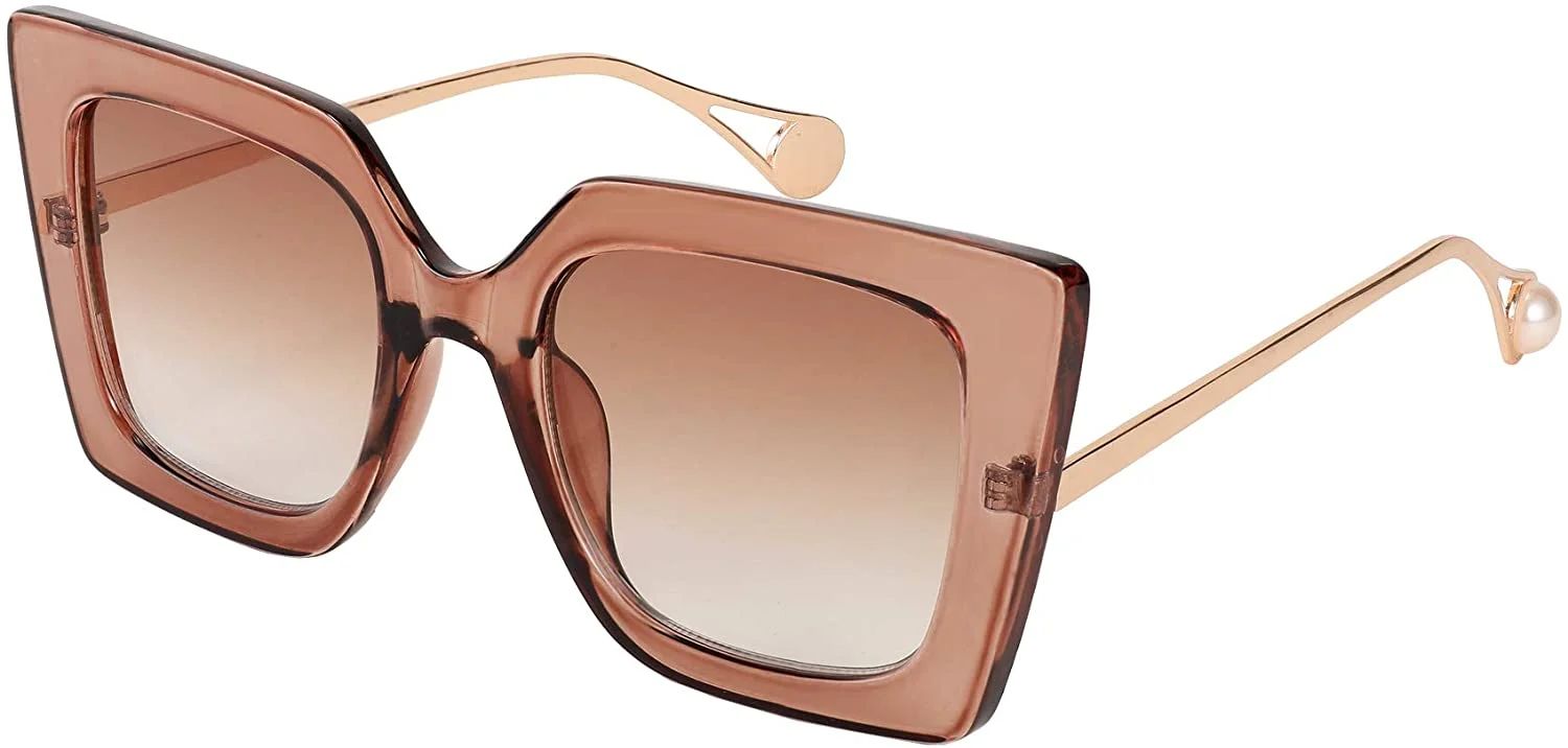 FEISEDY Oversized Square Pearl Inlay Arm Cat Eye Fashion Sunglasses for Women B2625 | Walmart (US)