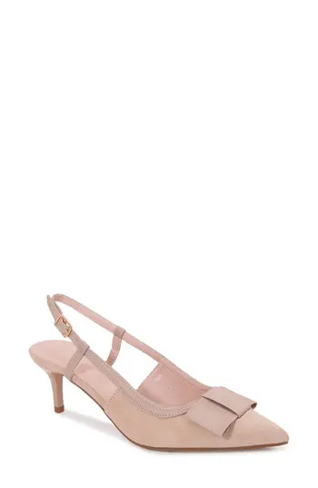 BERNESS June Bow Pointed Toe Slingback Kitten Heel Pump in Beige at Nordstrom Rack, Size 6 | Nordstrom Rack