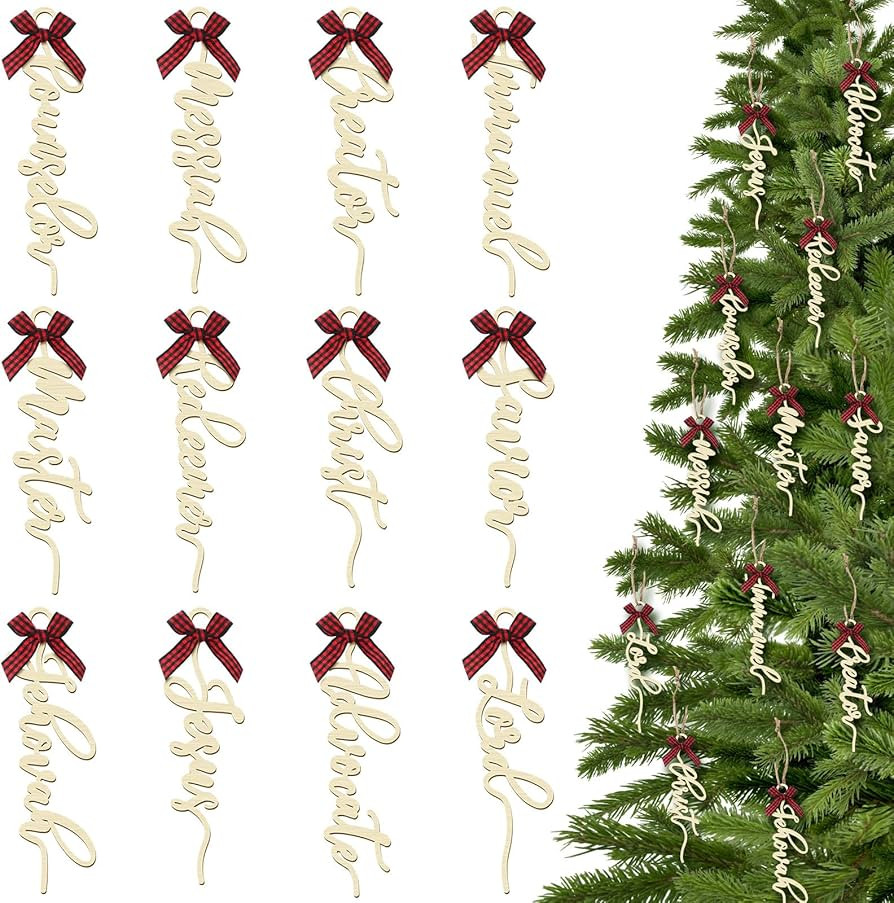 Syhood 24 Pcs Names of Jesus Christ Ornaments Wooden Christ Christmas Decorations Hanging Rustic ... | Amazon (US)