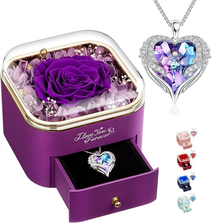 NEWNOVE Mothers Day Gifts, Preserved Purple Rose with Purple Necklaces, Gifts for Women Wife Girl... | Amazon (US)