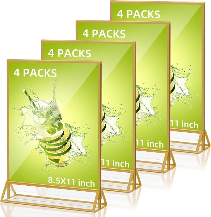 Acrylic Sign Holder 8.5 x 11, Double Sided Clear Display Stand, Gold Flyer Holder 8.5 x 11 for Ho... | Amazon (US)