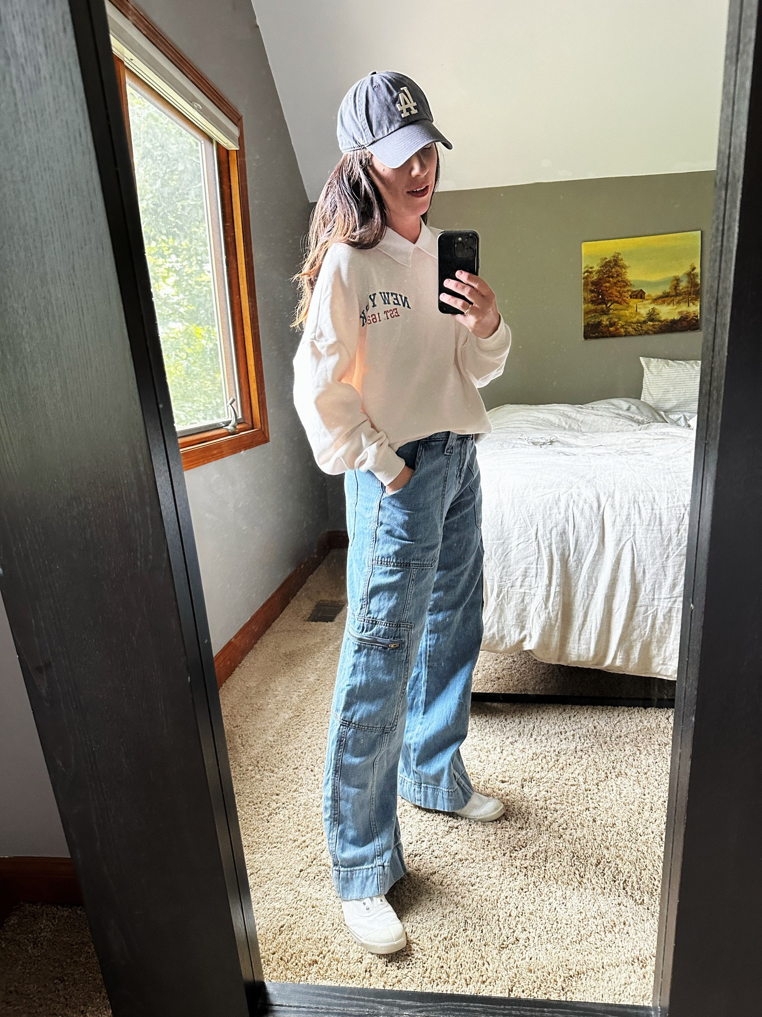 90s inspired outfit - baggy cargo high rise jeans - oversized collared sweatshirt 

#LTKSeasonal #LTKstyletip #LTKsalealert