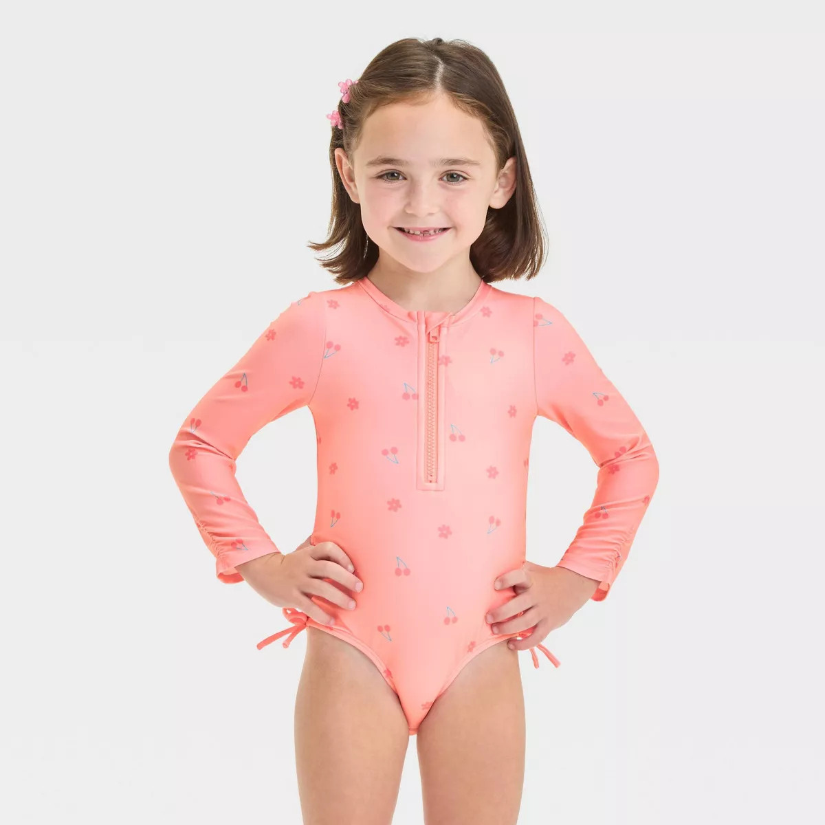 Toddler Girls' Long Sleeve Half Zip One Piece Rash Guard - Cat & Jack™ 4T: Floral Pattern, UPF ... | Target