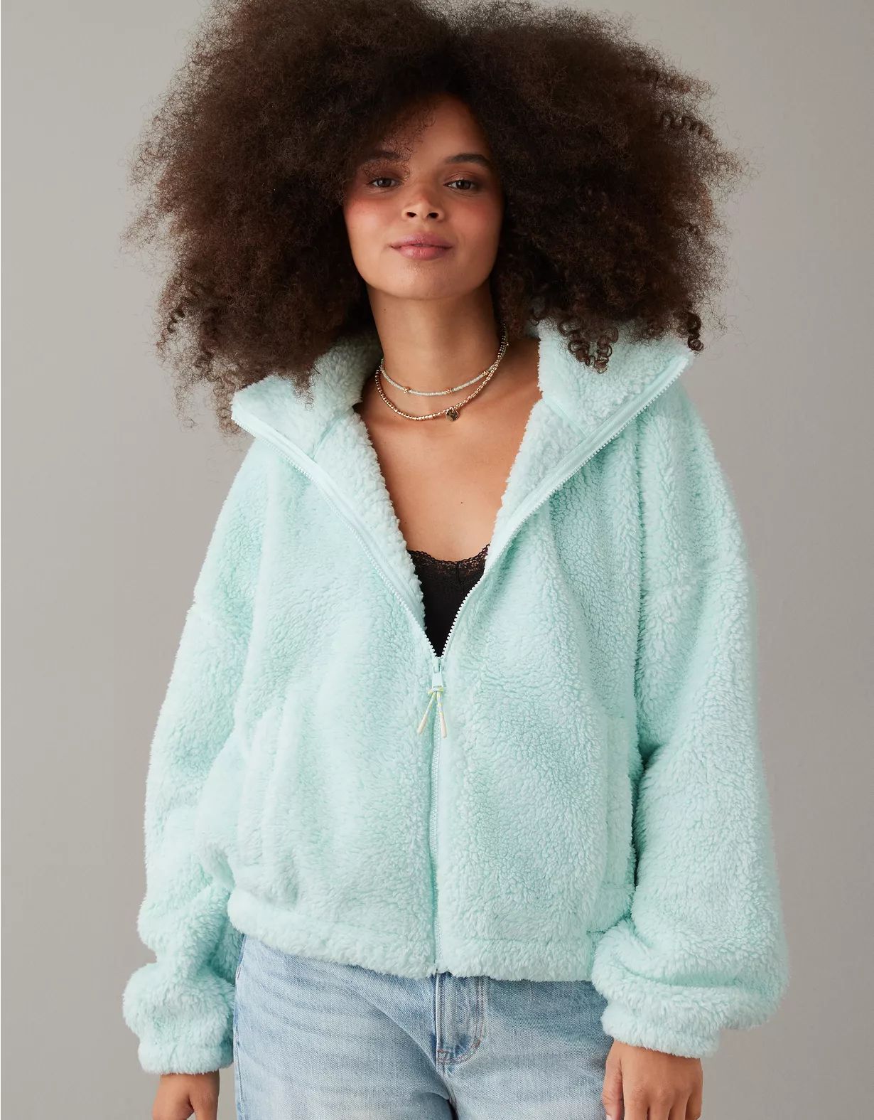 AE Zip-Up Bear Hug Sherpa Jacket | American Eagle Outfitters (US & CA)