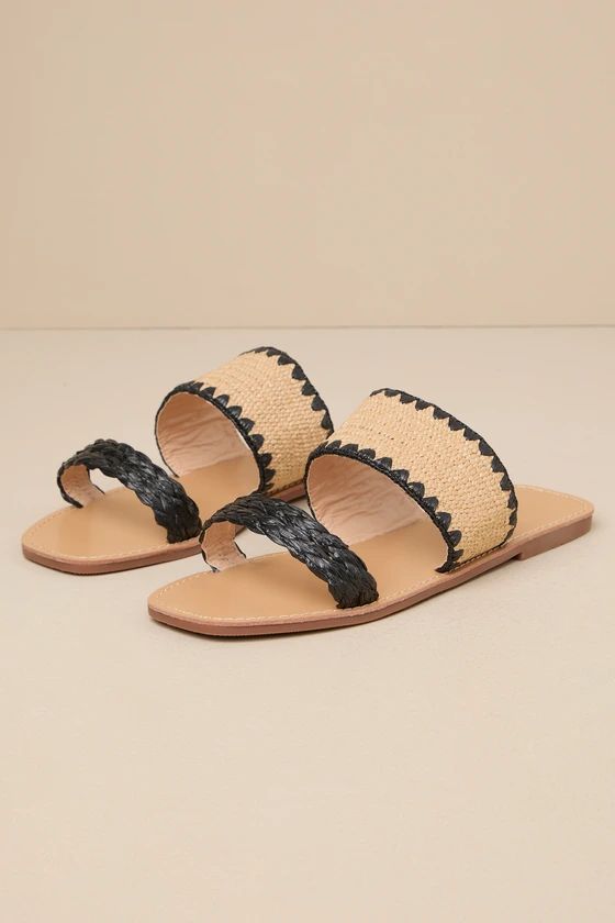 Minka Black Raffia Woven Slide Sandals | Lulus