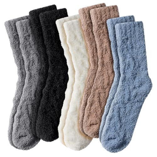 Fuzzy Socks for Women - Cozy Fluffy Socks Winter Warm 5 Pairs | Amazon (US)