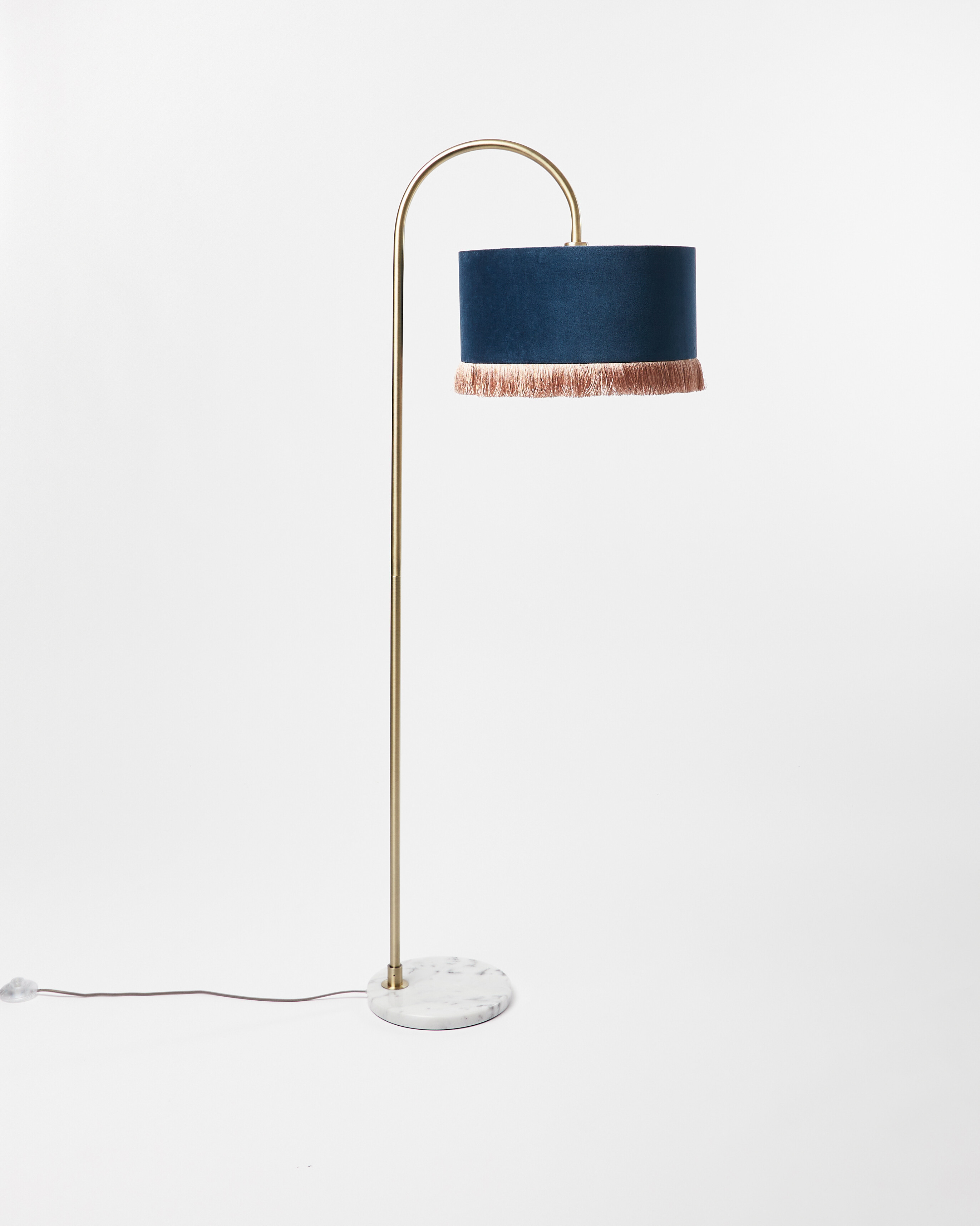 Ero Blue Velvet Arc Floor Lamp | Oliver Bonas | Oliver Bonas (Global)