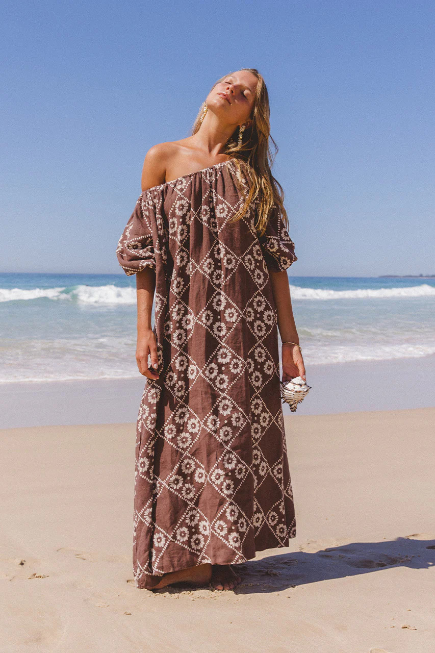 Dahlia Maxi Dress ~ Maple | Ethically Crafted Linen Maxi Dress | Daughters of India