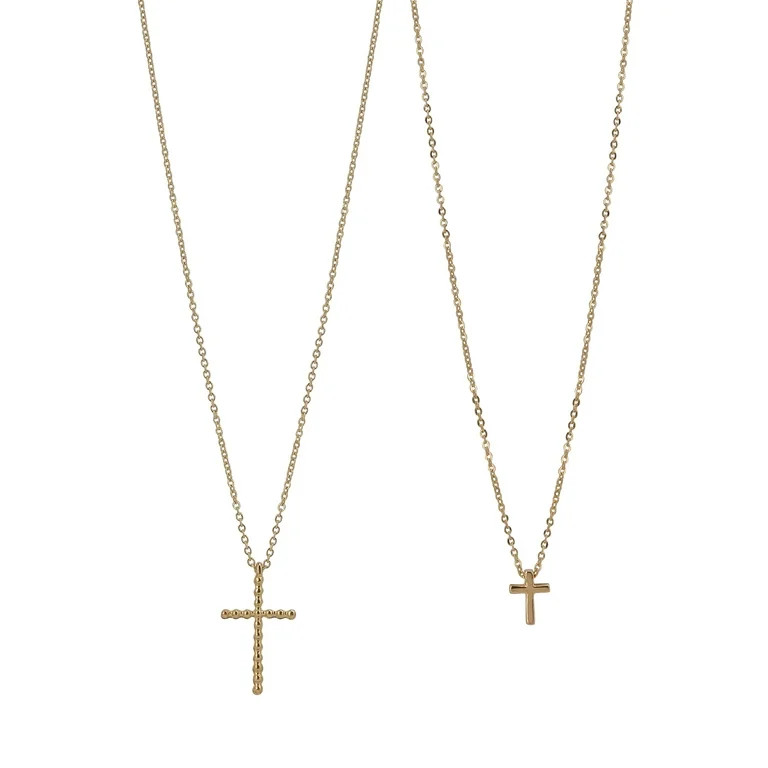 Time and Tru Adult Women's Gold Tone Cross 2 Row Metal Pendant Necklace | Walmart (US)