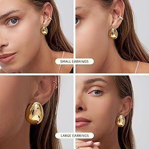 2/3 Pairs Chunky Gold Earrings,14K Gold Plated Earrings Thick Oval Gold Stud Earrings Set Trendy ... | Amazon (US)