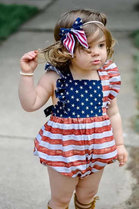 Patriotic Bubble, Kids Americana Bubble Romper, Toddler Romper, Baby Romper, Red White & Blue Rom... | Etsy (US)