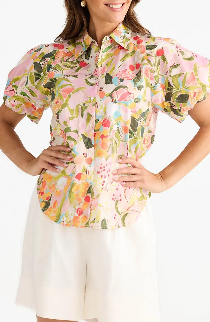 Meadow Floral Puff Sleeve Button-Up Top | Nordstrom
