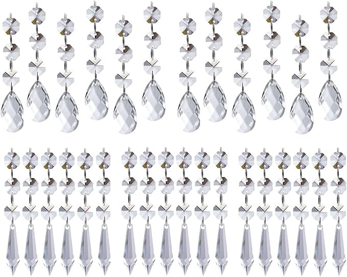 60 PCS Clear Acrylic Crystal Beads for Christmas Ornaments Tree Decorations Garland Chandelier Ha... | Amazon (US)