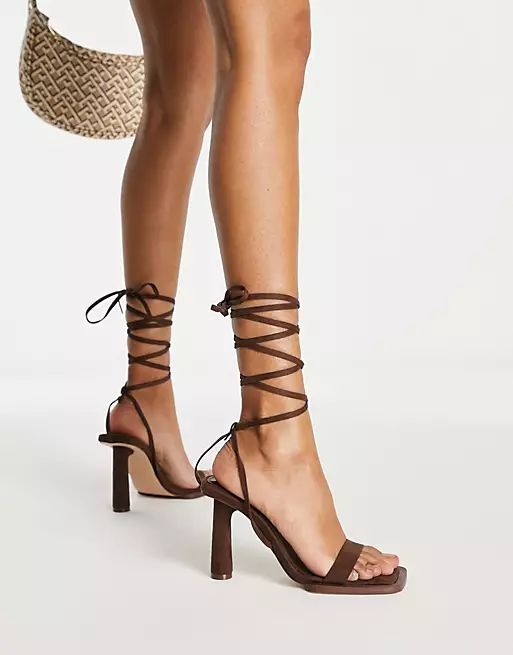 Public Desire Lamour square rand heel sandals in chocolate | ASOS | ASOS (Global)