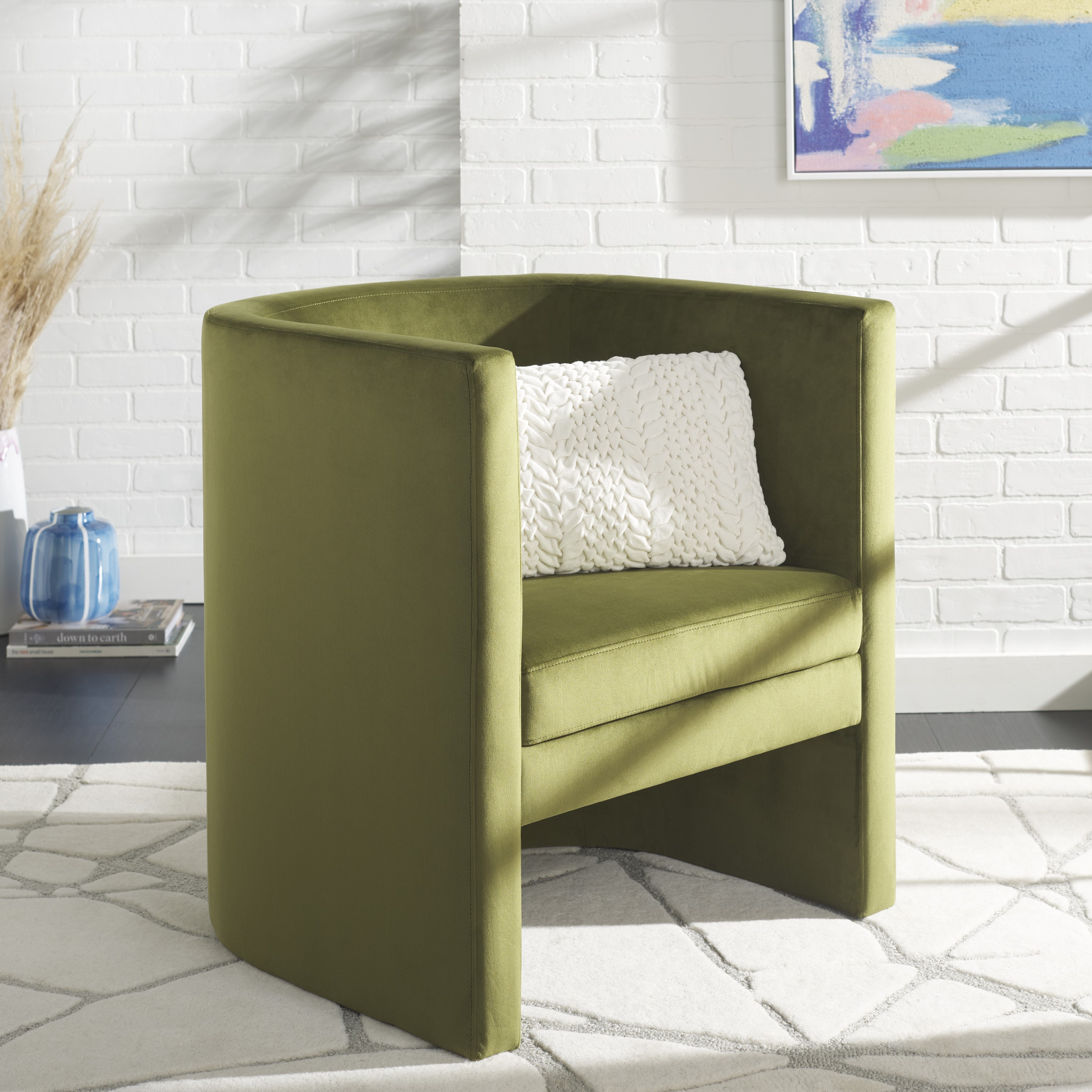 SAFAVIEH Eydis Modern Style Accent Chair, Olive Green Velvet | Walmart (US)