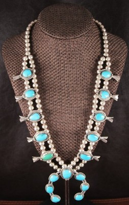 NAVAJO Turquoise Squash Blossom Beaded Necklace Sterling Silver 25" Length | eBay US