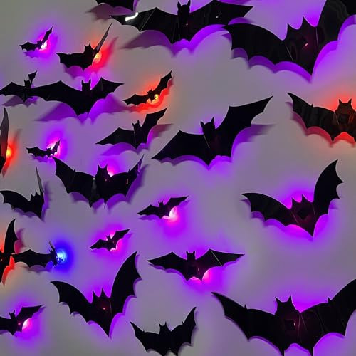 DR.DUDU 36 Pack Halloween Bats Wall Decor – Lighted 3D Bat Stickers Assorted Size for Halloween Party, Bedroom Window Decorations, Indoor and Outdoor Home Decals | Amazon (US)