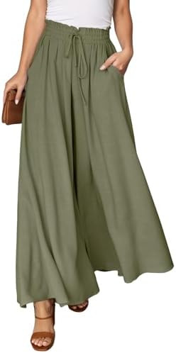 Dokotoo Wide Leg Pants for Women Casual Elastic Waist Drawstring Pants | Linen Pants Women, Teach... | Amazon (US)