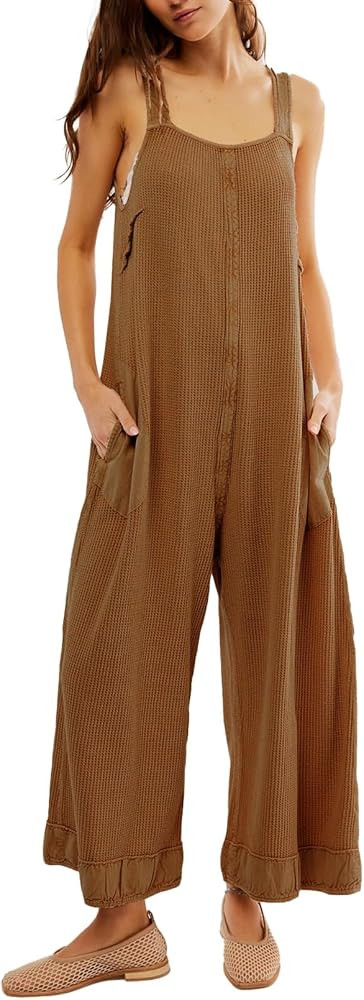 Ladyful Women's Summer Wide Leg Overalls Casual Loose Sleeveless Jumpsuits Waffle Backless Tank R... | Amazon (US)