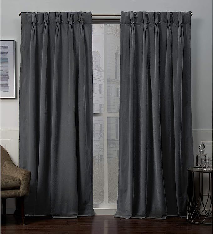 Exclusive Home Curtains Velvet Pinch Pleat Curtain Panel, 52x108, Soft Grey, 2 Panels | Amazon (US)