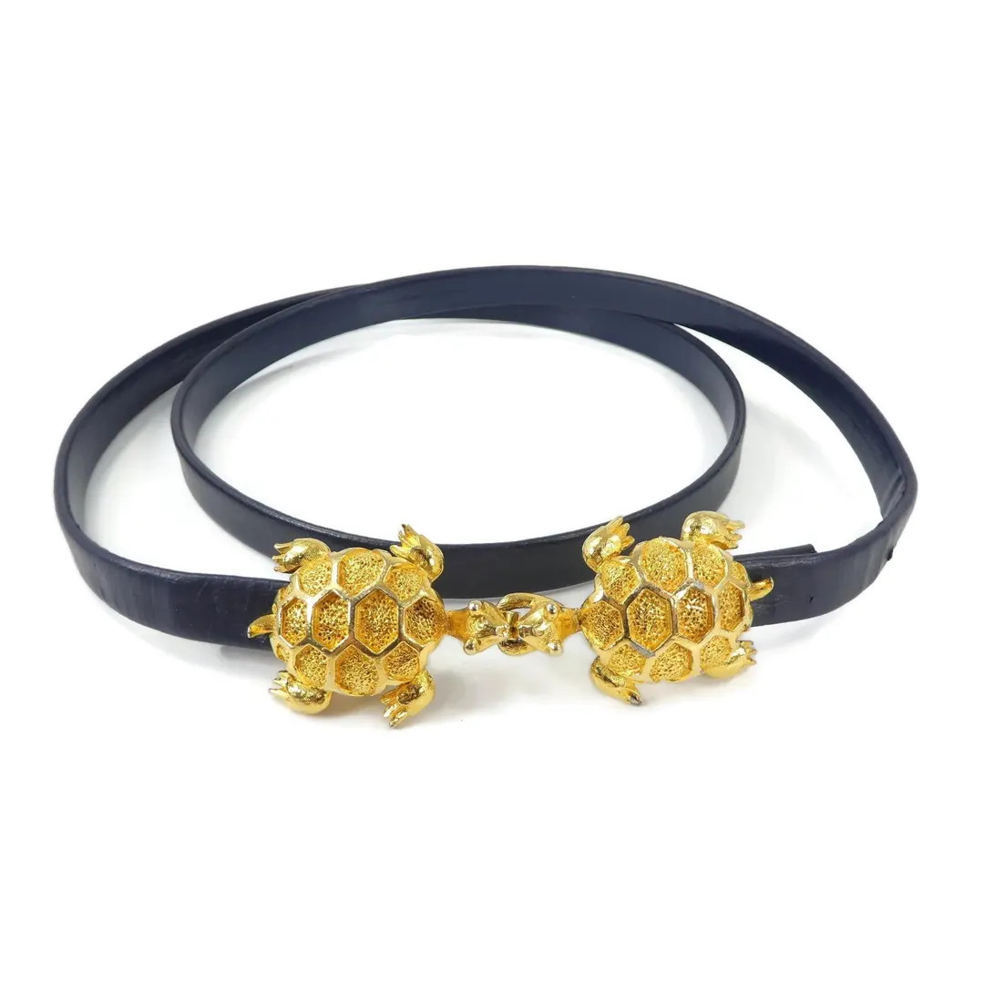 Vintage, MIMI DI N 1975, Turtles Belt, Gold Tone, Navy Blue Leather, Signed | Etsy (US)