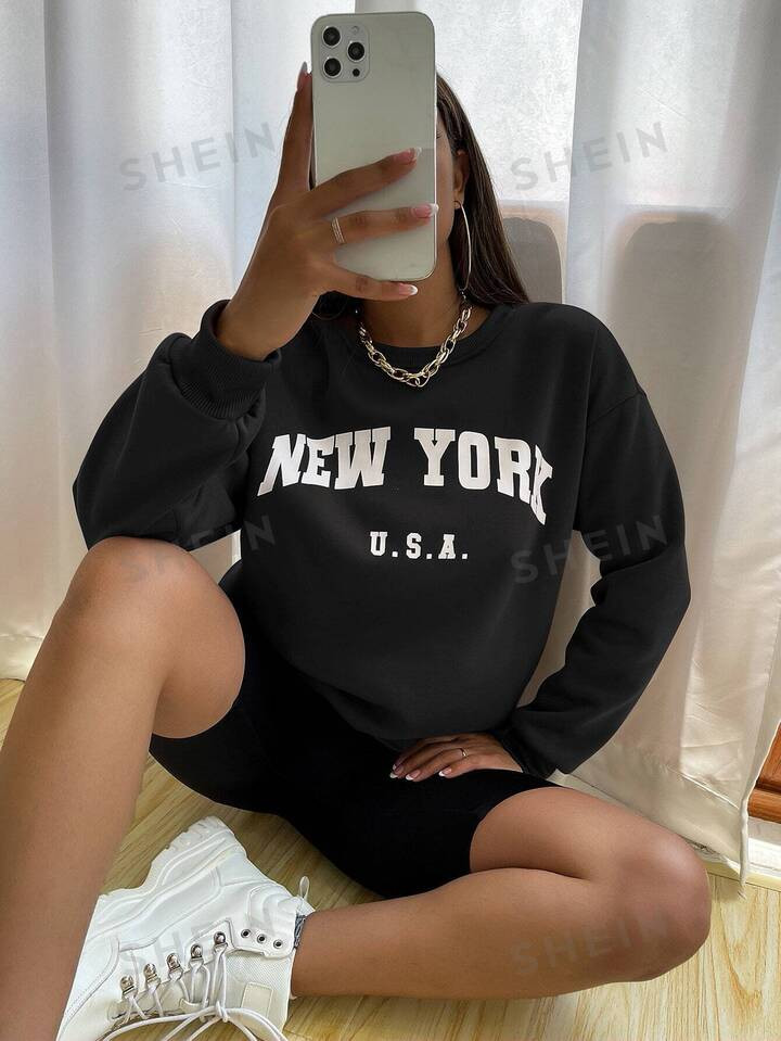 Drop Shoulder Letter Graphic Pullover | SHEIN
