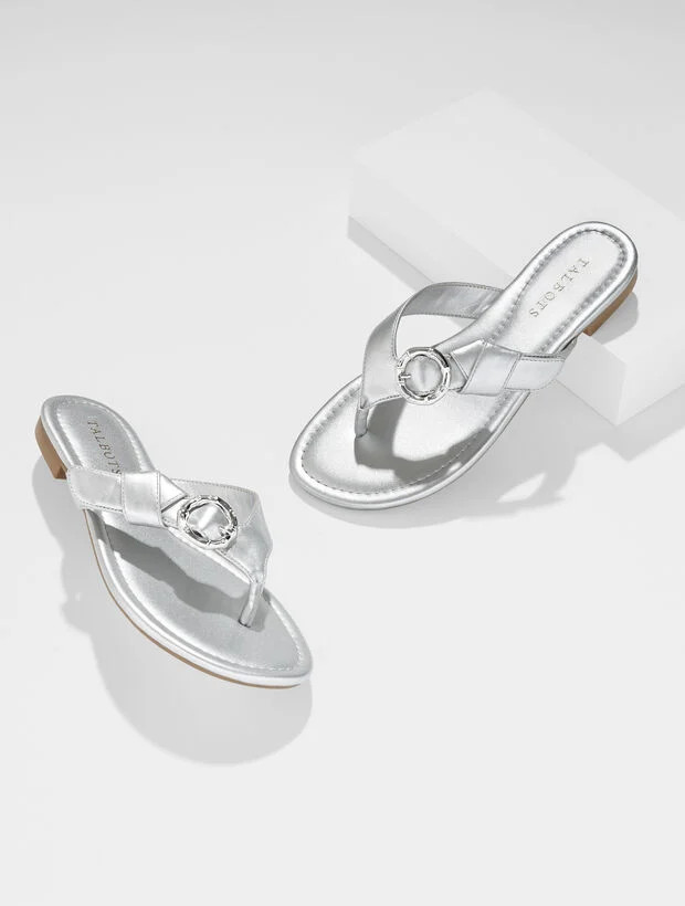 Gia Buckle Metallic Thong Sandals | Talbots