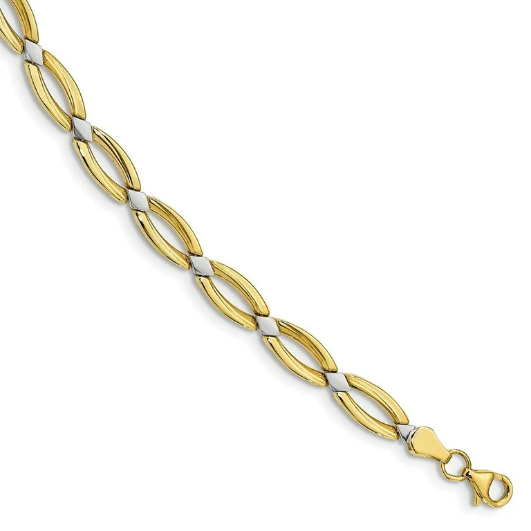 Solid 10k Yellow Gold Two Toned Unique Link Bracelet | Walmart (US)