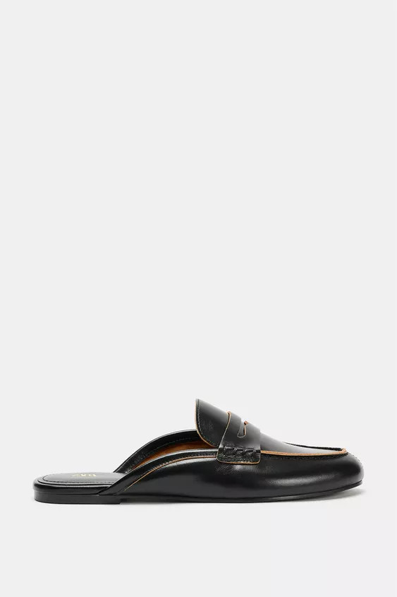 LEATHER SLINGBACK LOAFERS | Zara US