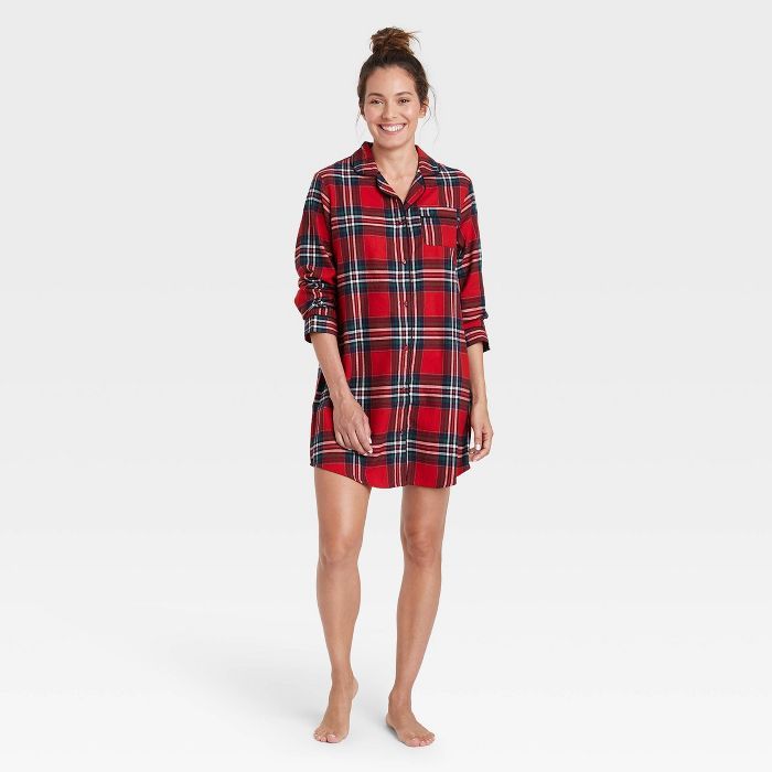 Women's Perfectly Cozy Plaid Flannel Nightgown - Stars Above™ Dark Red | Target