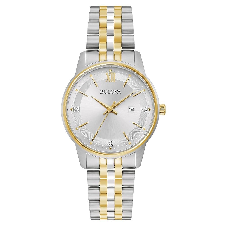 Bulova Ladies' Classic Diamond Two-Tone Gold Stainless Steel 3-Hand Calendar Date Quartz Watch | Amazon (US)