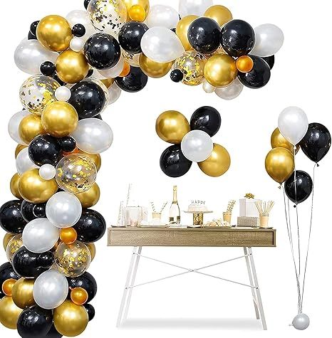 KYGNE Black and Gold Balloons Garland Arch Kit, 120pcs Black Metallic Gold White Balloons Metalli... | Amazon (US)