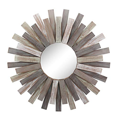 Stonebriar Large Round 32" Wooden Sunburst Hanging Wall Mirror with Attached Hanging Bracket, Decora | Amazon (US)