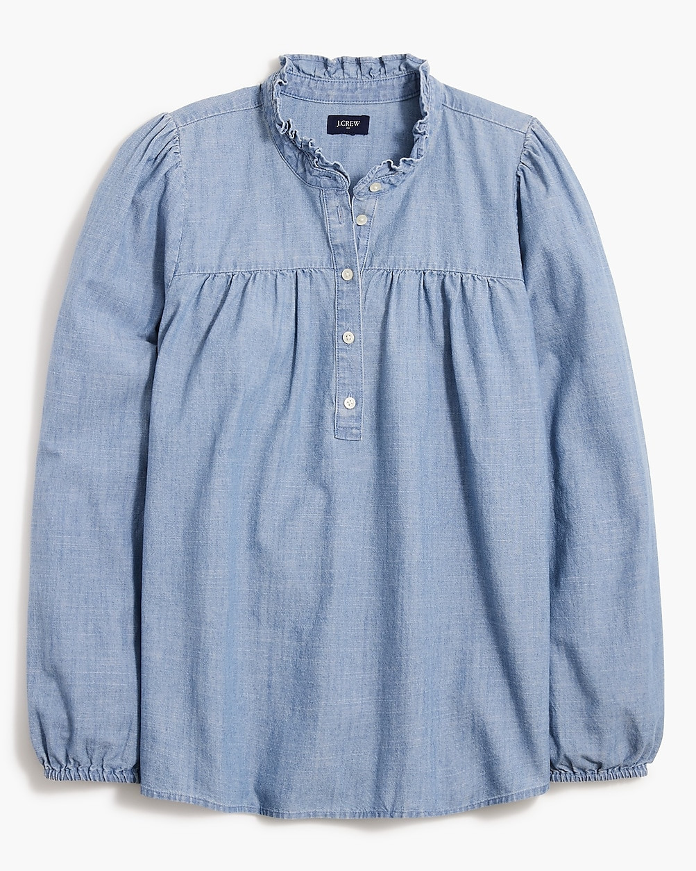 Chambray ruffleneck top | J.Crew Factory