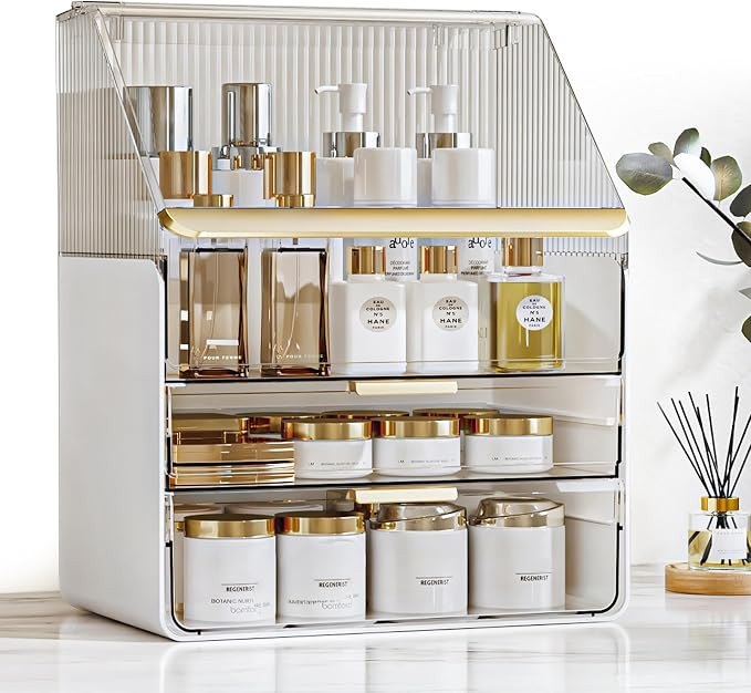 Makeup Organizer Countertop with Drawers & Lid, Skincare Organizer for Vanity, Large Cosmetic Org... | Amazon (US)