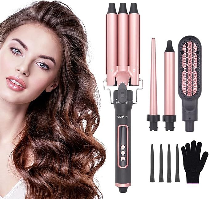 3 Barrel Curling Iron Wand,VIXMINI 4 in 1 Hair Curling Iron Set with Hair Straightener Brush Rapi... | Amazon (US)