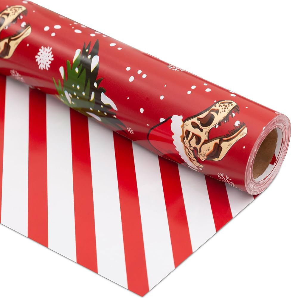 Vnaeem Wrapping Paper (Dinosaur Christmas, 17 X 33 Feet) - Kids Chrsitmas Wrapping Paper Roll Red... | Amazon (US)