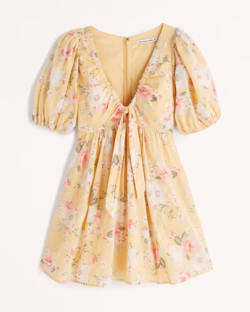 Cinch-Front Cotton Texture Mini Dress | Abercrombie & Fitch (US)